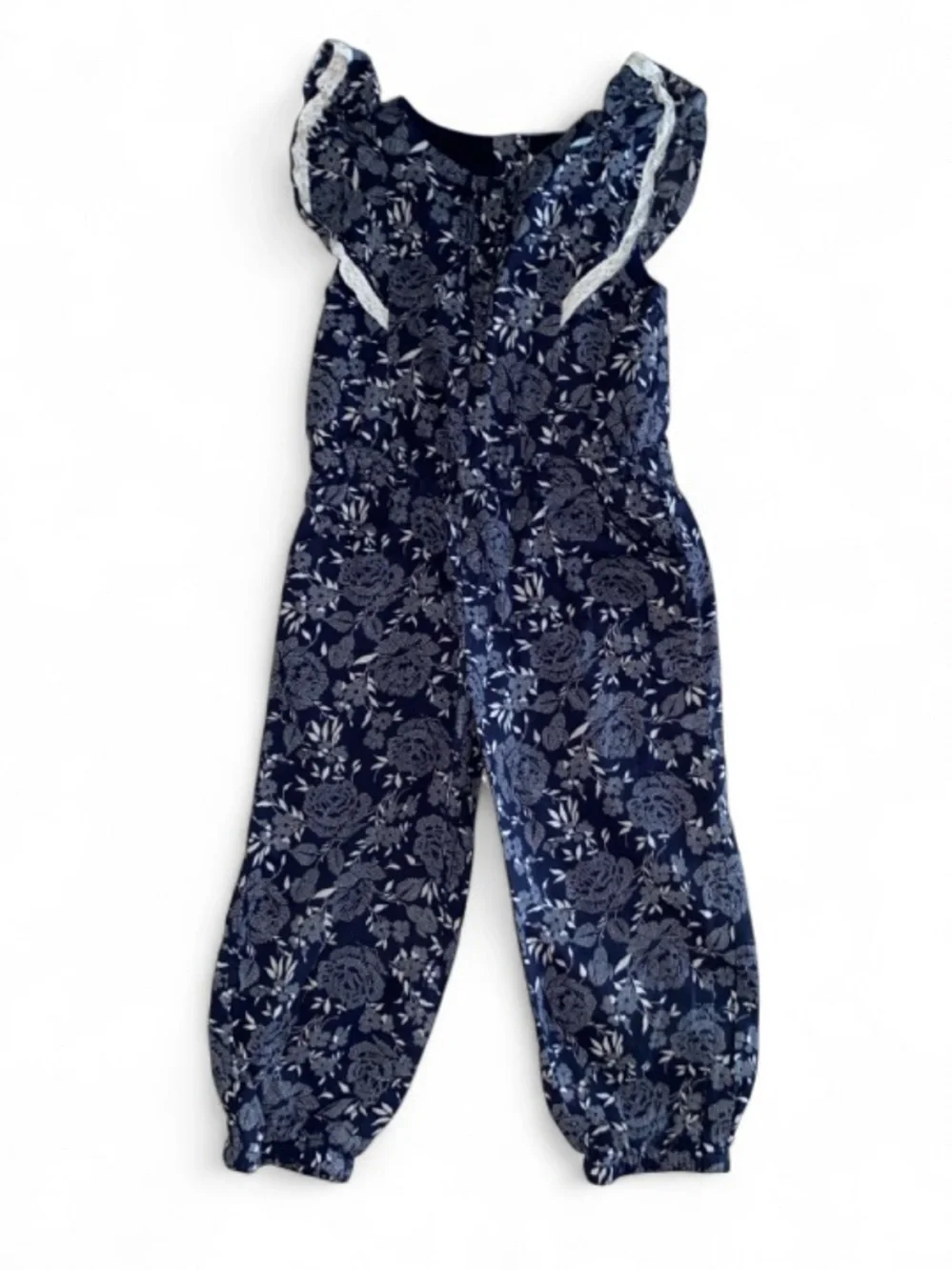 Janie and Jack Navy and White Floral Jumpsuit